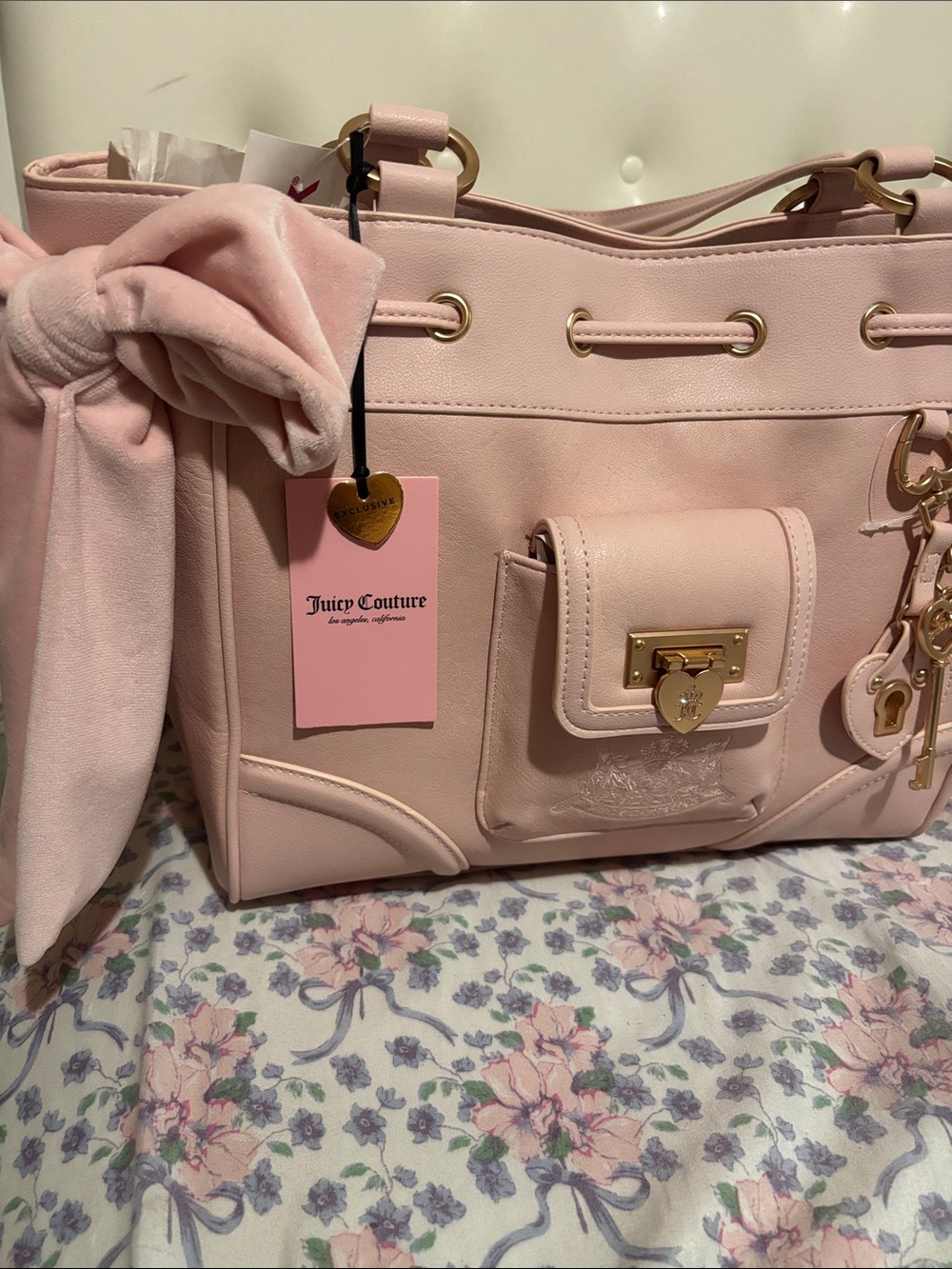 Juicy Couture Blush Pink Bow-Accented Tote with Charm Hardware